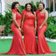 Mermaid One Shoulder Sleeveless Red Long Bridesmaid Dresses Online, WG911