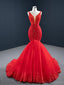 Mermaid Red Sleeveless Beading Prom Dresses, Sweet 16 Prom Dresses, 12507