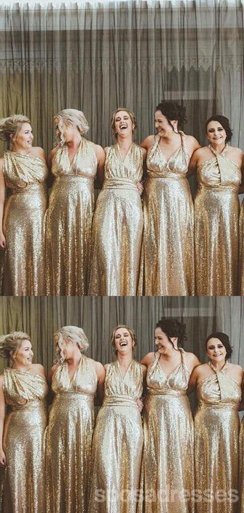 Mismatched Gold Sequin Cheap Long Bridesmaid Dresses Online, WG573