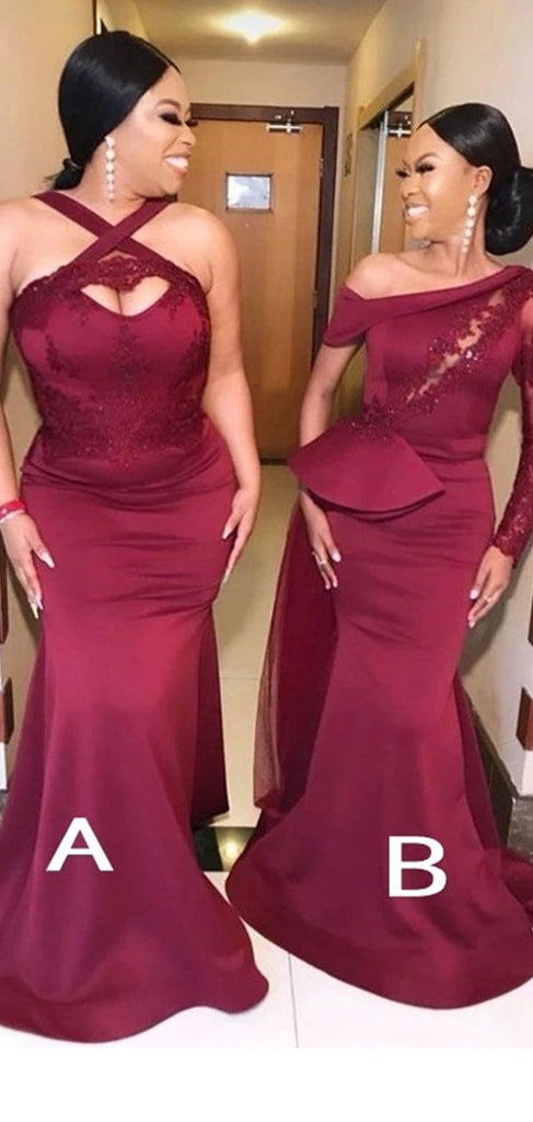 Mismatched Burgundy Mermaid Lace Applique Bridesmaid Dresses Gown Online,WG1136