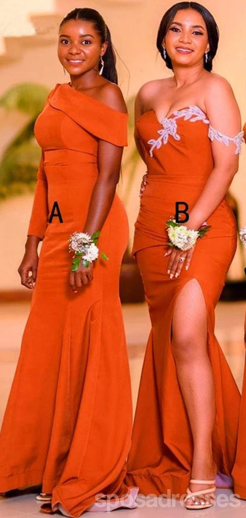 Mismatched Mermaid Orange High Slit Long Cheap Bridesmaid Dresses Gown Online,WG1131