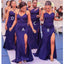 Mismatched Purple Mermaid High Slit Cheap Long Bridesmaid Dresses,WG1339