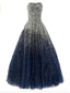 Strapless Navy Sparkly A-line Long Evening Prom Dresses, Cheap Custom Sweet 16 Dresses, 18544