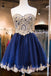 Navy Blue Skirt Gold Lace Beaded homecoming prom dresses, CM0027