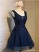 V Pescoço Navy Lace Beaded Short Homecoming Vestidos Online, CM678