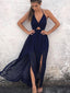 Σέξυ Φορέματα Backless Chiffon Halter Long Navy Blue Evening Prom, 17391