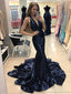 Sparkly Sequin Mermaid Navy Halter Long Evening Prom Dresses, Cheap Sweet 16 φορέματα, 18439