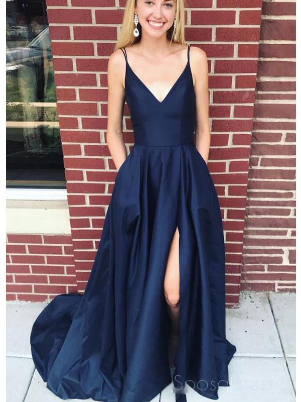 Simple V Neck Side Slit Cheap Long Evening Prom Dresses, Cheap Custom Party Prom Dresses, 18588