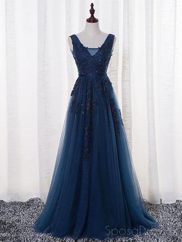 V Neckline Δύο Straps Lake Beaed Long Evening Prom Dresses, 2018 Party Prom Dresses, 17306