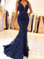 Sexy Blue Mermaid V-neck Maxi Long Prom Dresses,Evening Dresses,13130