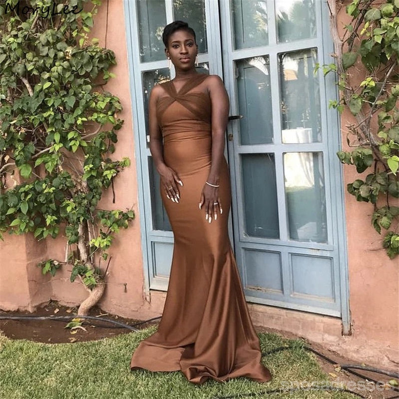 Unique Brown Mermaid Cheap Long Bridesmaid Dresses Online,WG1636