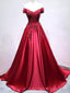 Off Shoulder Dark Red Long Evening Prom Dresses, Cheap Custom Party Prom Dresses, 18599