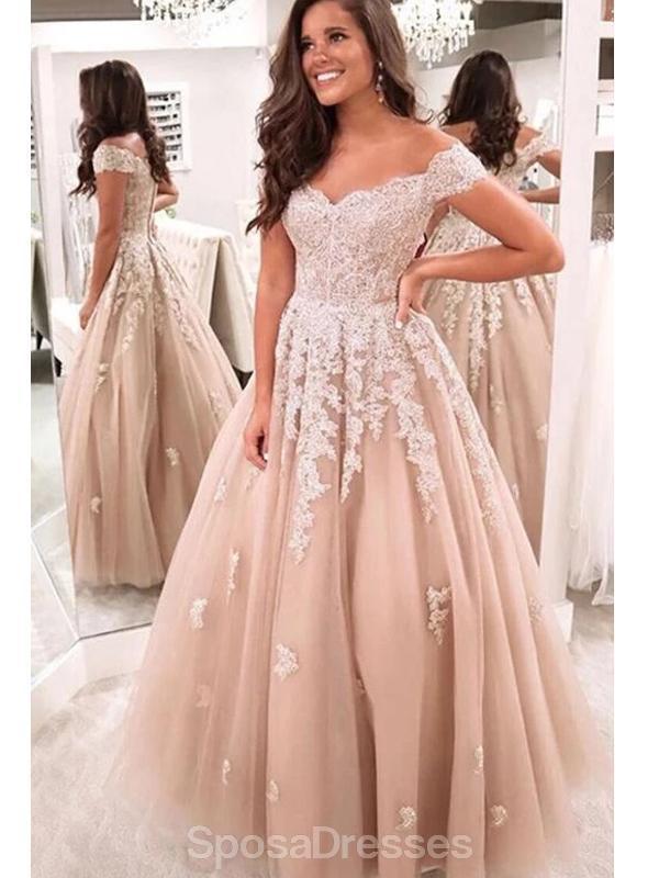 Off Shoulder Lace Beaded A-line Cheap Evening Prom Dresses, Evening Party Prom Dresses, 12182