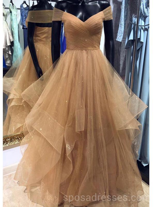 Off Shoulder Sparkly Tulle Long Evening Prom Dresses, Cheap Custom Party Prom Dresses, 18593