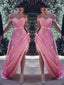 Off The Shoulder Pink Lace Long Evening Prom Dresses, Sweet 16 Prom Dresses, 12368