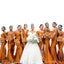 Burnt Orange Mermaid Off Shoulder High Slit Long Bridesmaid Dresses Gown Online,WG1123