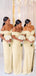 Gold Mermaid Off the Shoulder High Slit V-neck Bridesmaid Dresses Gown, WG1032