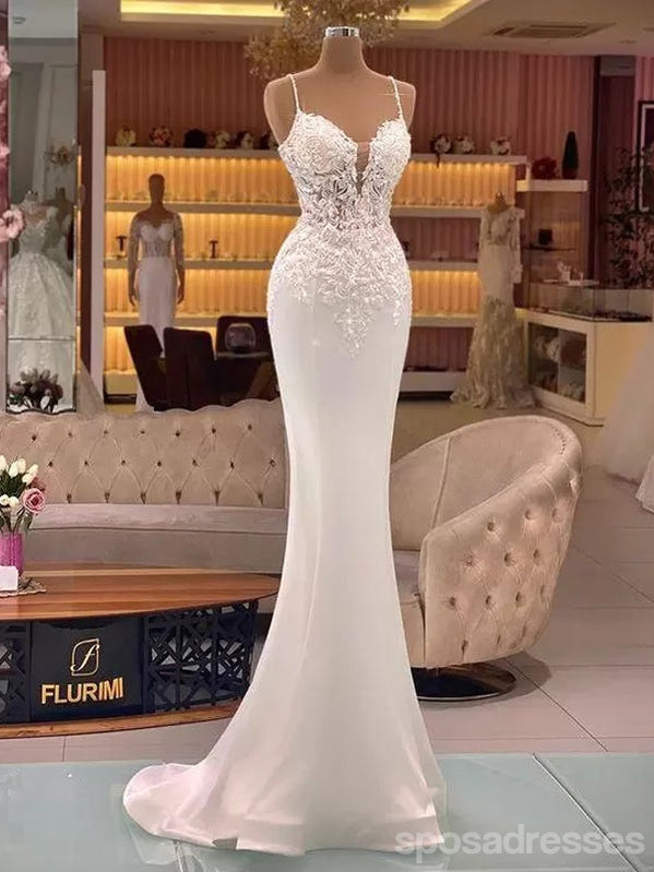 Sexy Mermaid Off White Spaghetti Straps Cheap Long Prom Dresses,13068