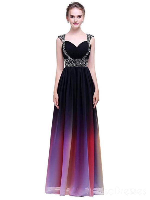 Cap Sleeves Beaded Ombre Cheap Long Evening Prom Dresses,  Custom Sweet16 Dresses, 18398