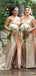 Sexy Mermaid Champagne One Shoulder High Slit Long Bridesmaid Dresses Gown Online,WG1111