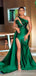 Green Mermaid One Shoulder High Slit Party Prom Dresses, Prom & Dance Dresses,12534