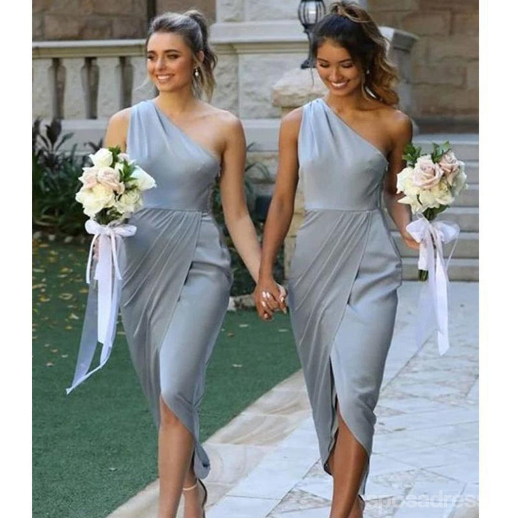 One Shoulder Light Blue Sleeveless Short Bridesmaid Dresses Gown Online, WG1039