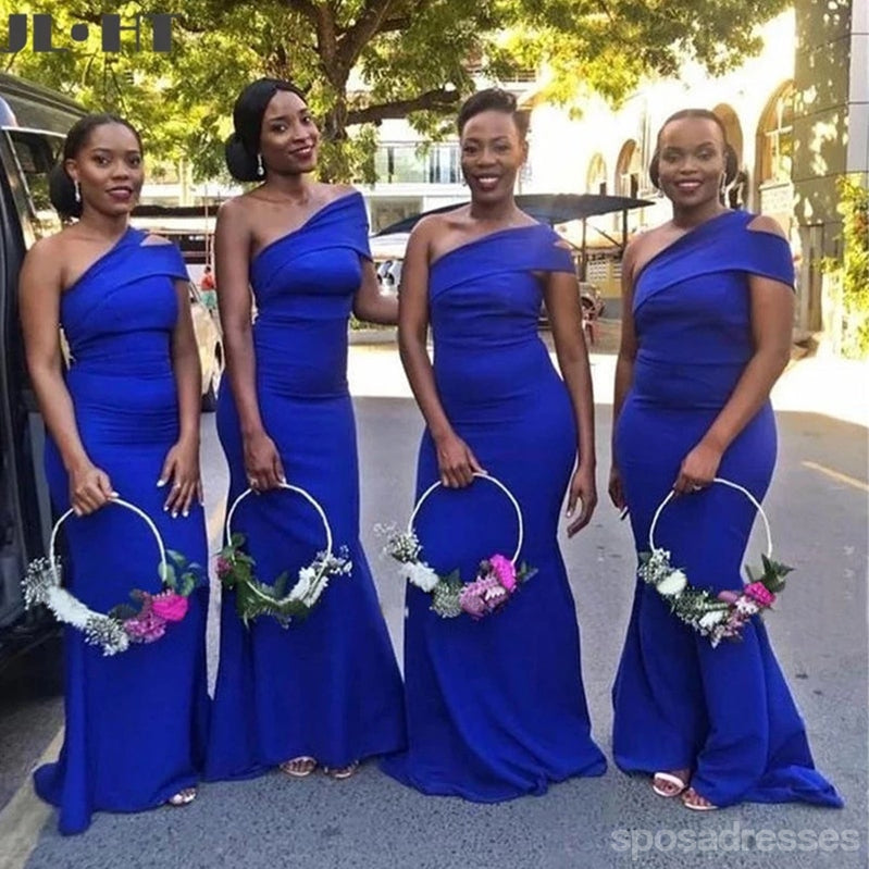 Blue Mermaid One Shoulder Cheap Long Bridesmaid Dresses Online,WG1233