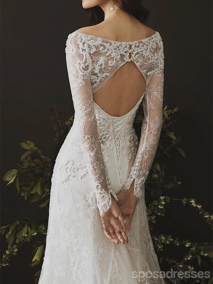 Open Back Long Sleeves Lace Mermaid Wedding Dresses Online, Cheap Bridal Dresses, WD631