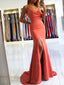 Simple Orange Mermaid Spaghetti Straps High Slit Cheap Long Prom Dresses,13083