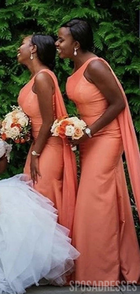 Sexy Mermaid Orange One Shoulder Long Bridesmaid  Dresses Online, WG1012