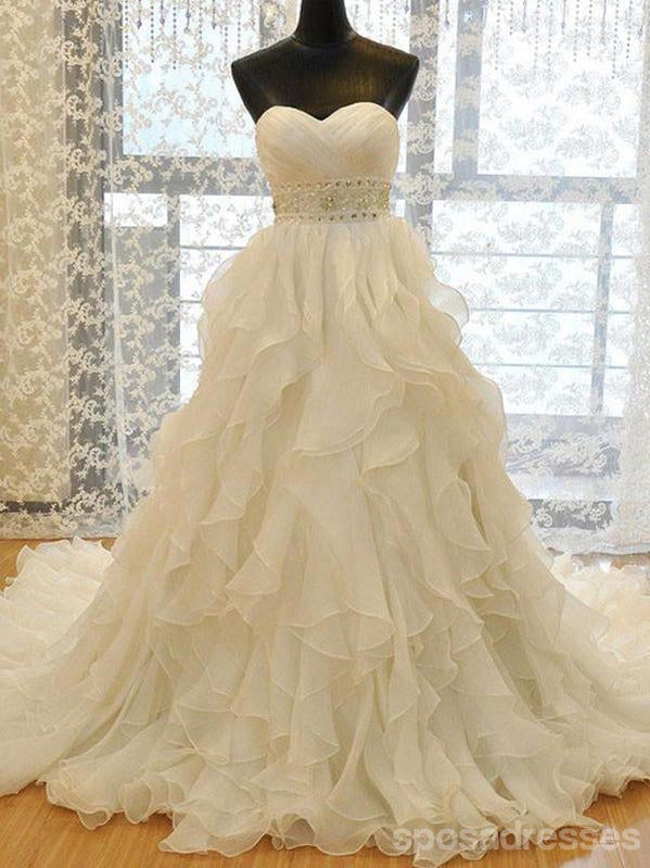 Organza sem tiras alinham vestidos de casamento de costume de folho online, WD358