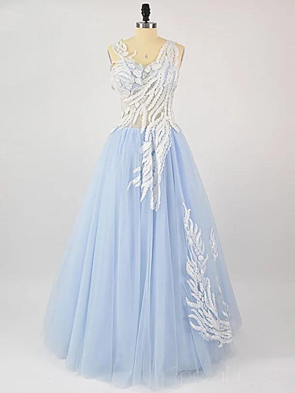 Pale Blue See Through Lace Cheap Long Evening Prom Dresses, Cheap Custom Sweet 16 Dresses, 18518