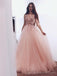 Peach Tulle Rose Gold Beaded Long Evening Prom Dresses, Cheap Custom Sweet 16 Dresses, 18547