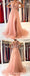 Peach Pink A-line High Slit See Through Long Prom Dresses Online,Dance Dresses,12669