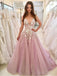 Pas cher v Neck A-ligne Dentelle Rose Long Evening Prom Robes, Cheap Custom Sweet 16 Robes, 18445