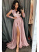 Long Sleeves Side Slit Pink Long Evening Prom Dresses, Cheap Custom Sweet 16 Dresses, 18465