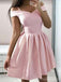 Simple Spaghetti Straps Off Shoulder Satin Short Cheap Homecoming Dresses Online, CM832