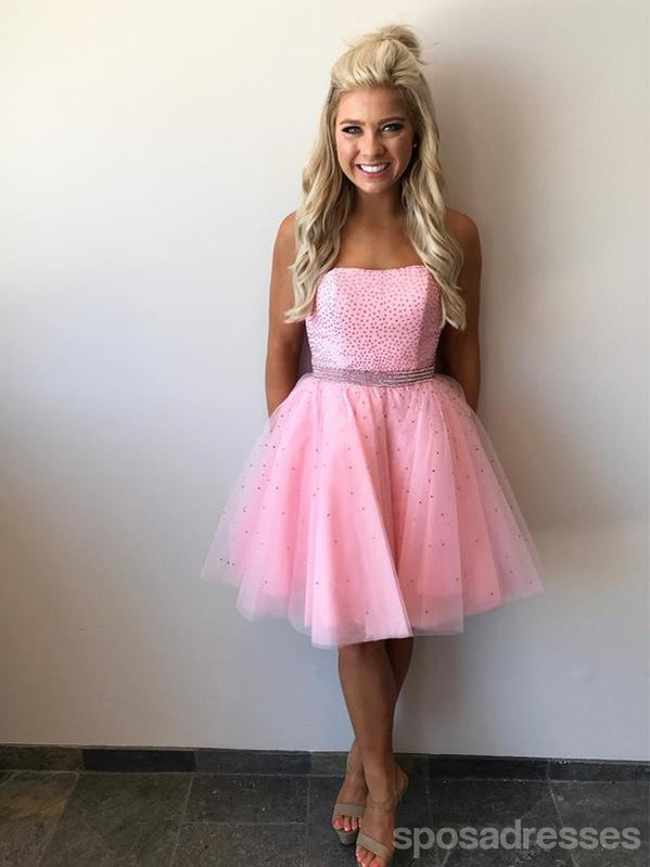 Strapless Beaded Tulle Pink Short Homecoming Dresses 2018, CM507