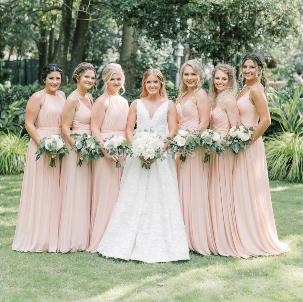 Mismatched Blush Pink Chiffon Long Bridesmaid Dresses Online, WG713