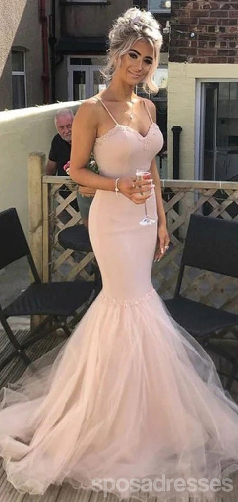 Sexy Pink Mermaid Spaghetti Straps Maxi Long Prom Dresses,13274