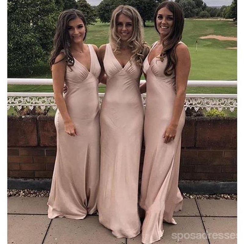 Sexy Pink Sheath V-neck Cheap Maxi Long Bridesmaid Dresses,WG1691