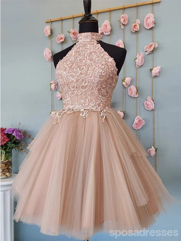 V Neck Dusty Pink Tulle Beaded Short Homecoming Dresses Online, Robes de bal courtes pas chères, CM845