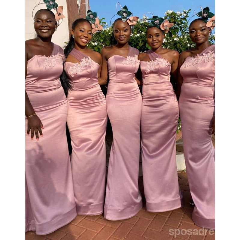 Pink Mermaid One Shoulder Cheap Long Bridesmaid Dresses Online,WG1432