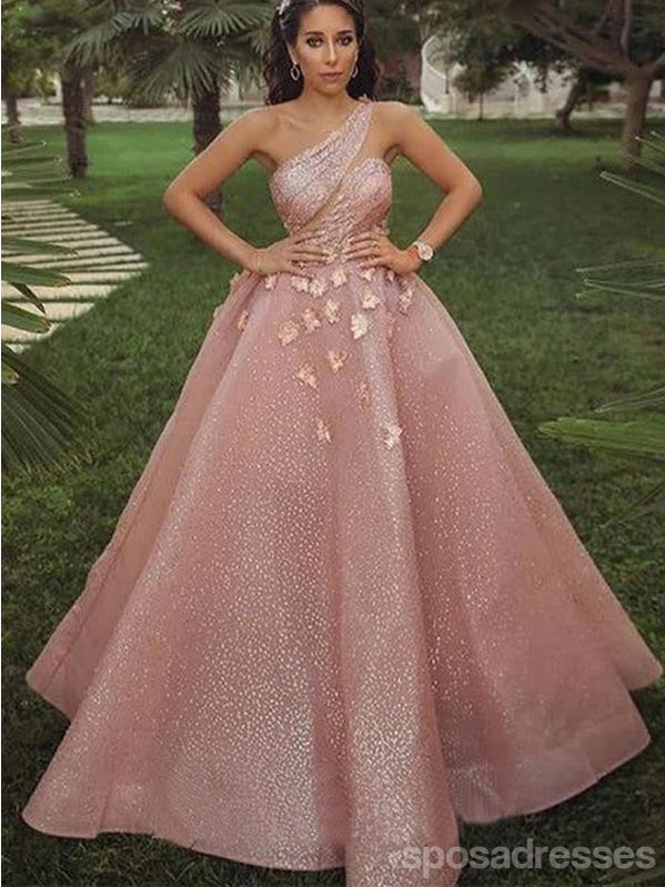 Gorgeous Pink A-line One Shoulder Maxi Long Prom Dresses,Evening Dresses,13210