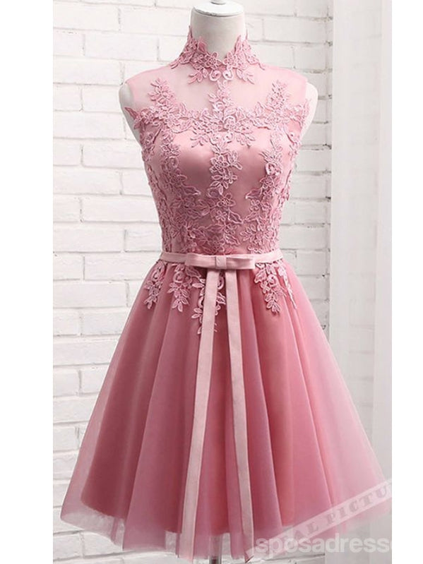 V Neck Dusty Pink Tulle Beaded Short Homecoming Dresses Online, Robes de bal courtes pas chères, CM845