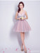 V Neck Dusty Pink Tulle Beaded Short Homecoming Dresses Online, Robes de bal courtes pas chères, CM845