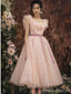 V Neck Dusty Pink Tulle Beaded Κοντά Homecoming Φορέματα Online, Φθηνά Κοντά Φορέματα Prom, CM845