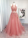 Pink Halter A-line Sleeveless Long Prom Dresses Online,Dance Dresses,12671