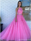 Pink A-line Halter Cheap Long Prom Dresses, Evening Party Dresses,12937