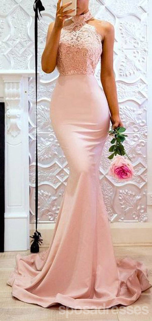 Sexy Pink Mermaid Halter Sleeveless Cheap Long Prom Dresses Online,12638